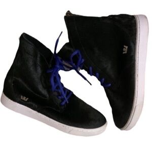 Supra women’s 9.5 Black calf hair high top back zip street wear Joplin sneakers